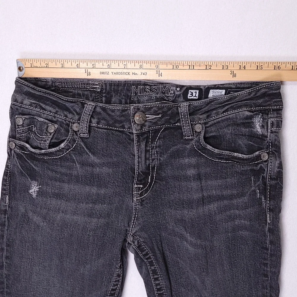 Miss Me Jeans Sunny Skinny Gray‎ Distressed Denim Women Size 31